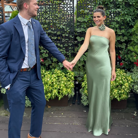Strapless Silky Maxi Dress in Sage - Picture 2 of 4